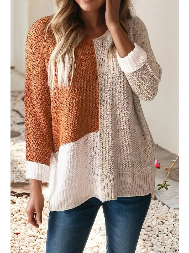 Chestnut Colorblock Loose Sweater