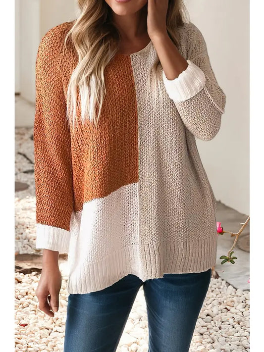 Chestnut Colorblock Loose Sweater