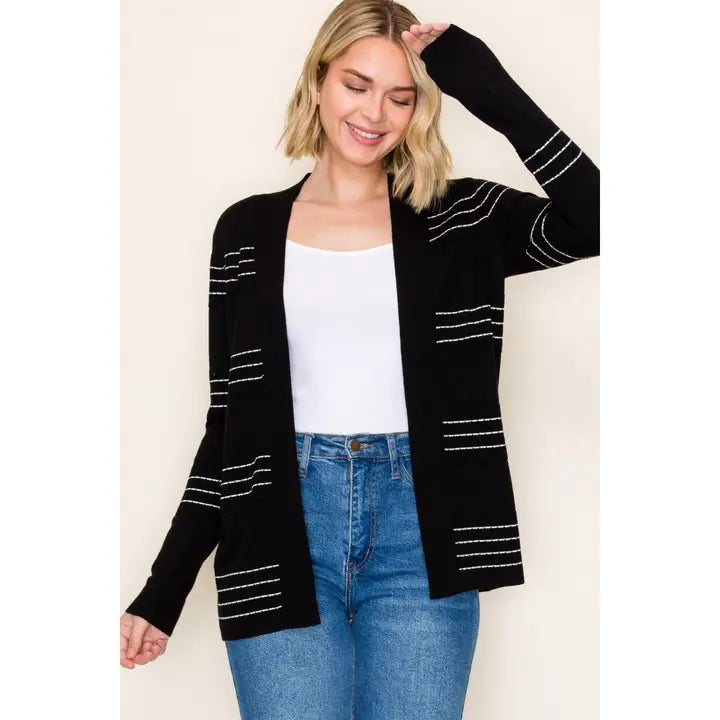 Classy Striped Cardigan - Black