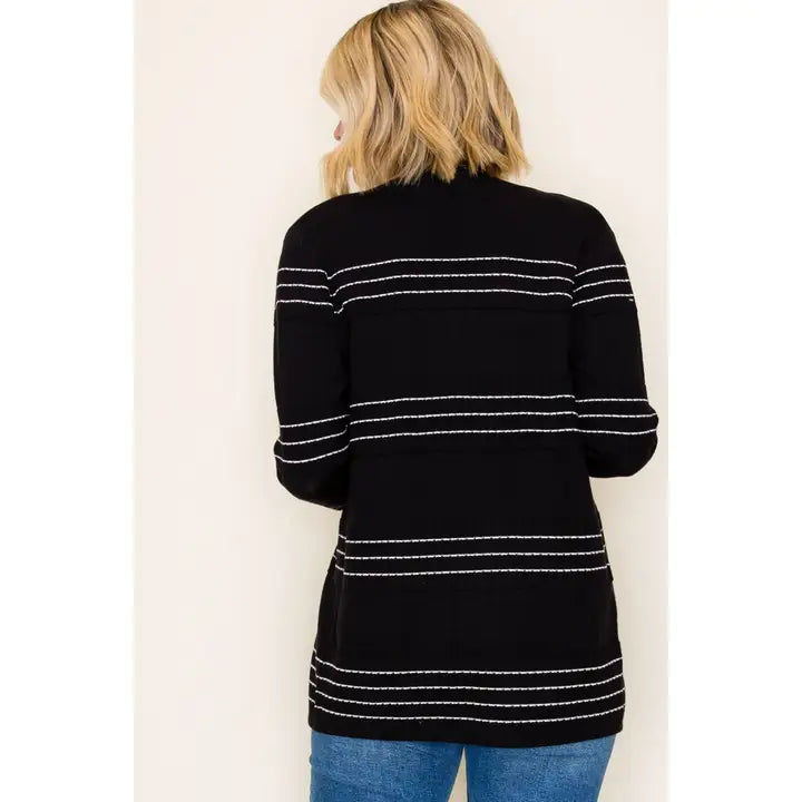 Classy Striped Cardigan - Black
