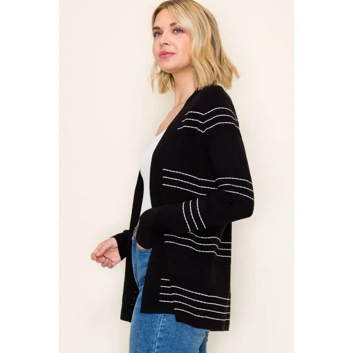 Classy Striped Cardigan - Black
