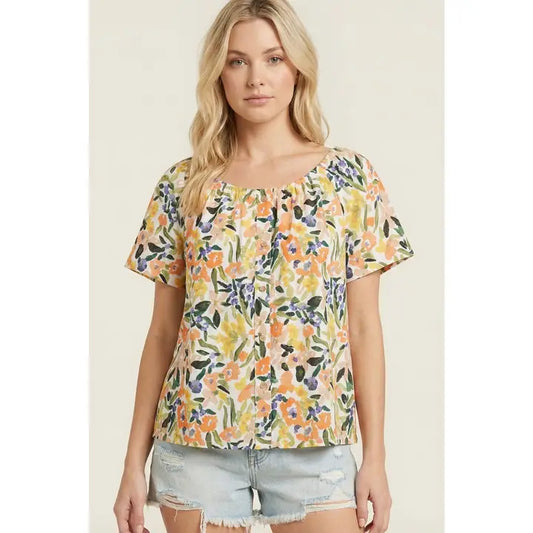 Coral Flutter Sleeve Top