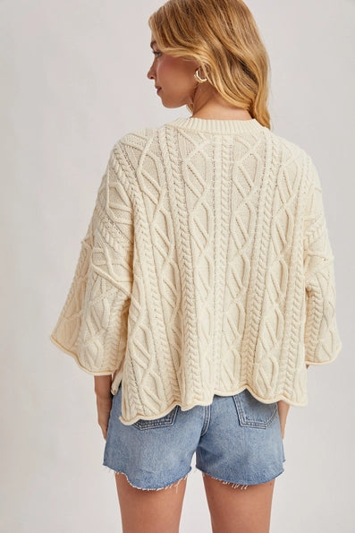 Allison Bell Sleeve Cable Knit Sweater - Cream