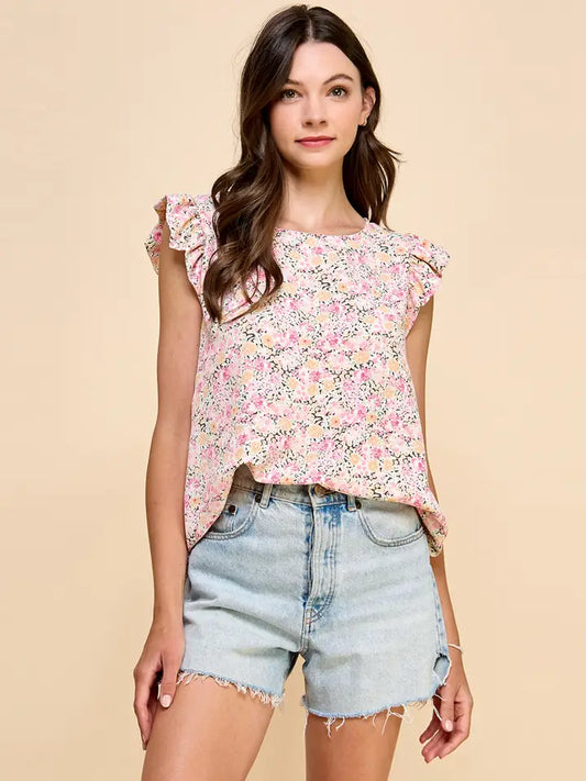 Daisy Floral Ruffled Short Sleeves Top