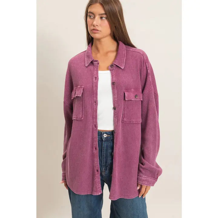 Dark Cherry Waffle Knit Shacket