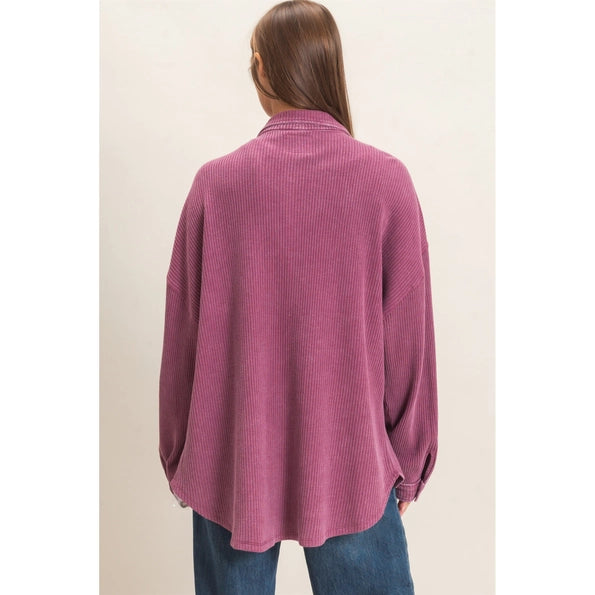 Dark Cherry Waffle Knit Shacket