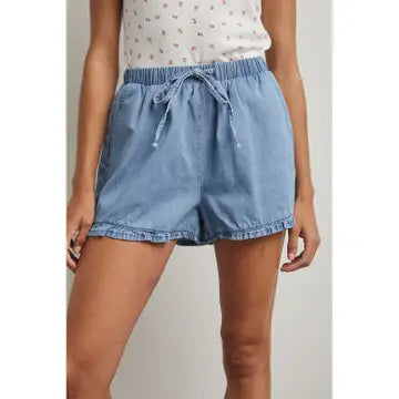 Zoey Ruffle Hem Denim Shorts