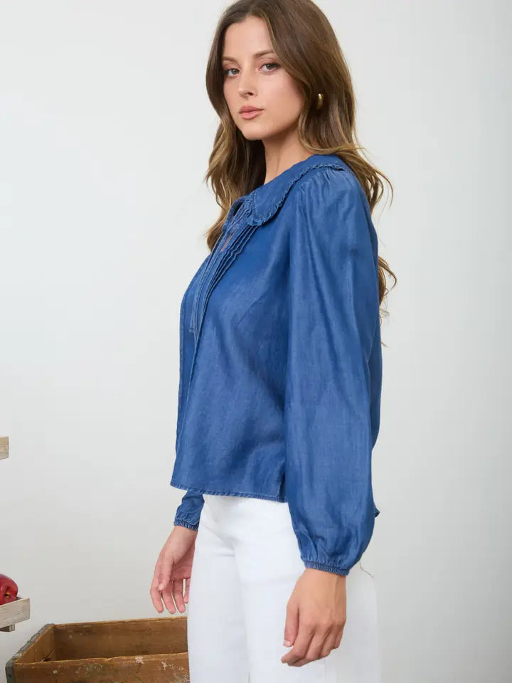 Denim Collared Detail Top