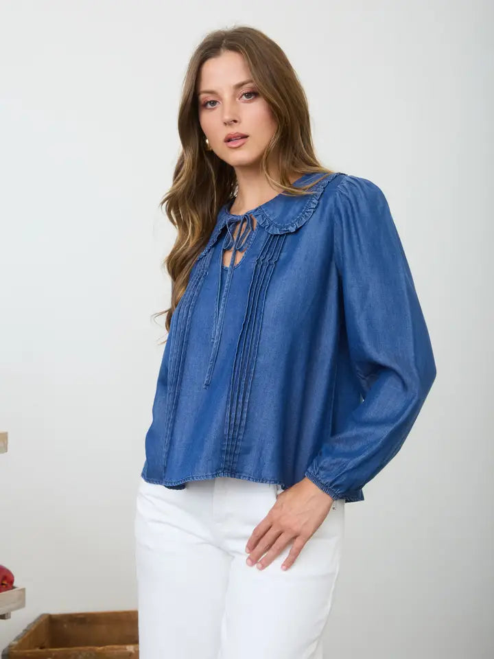 Denim Collared Detail Top