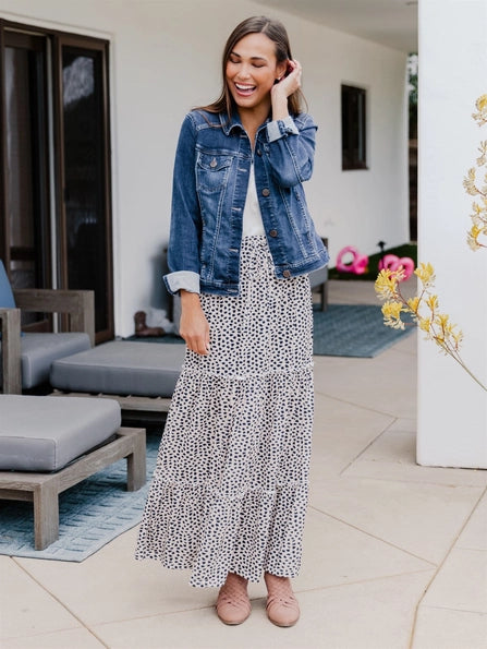 Kendall Tiered Maxi Skirt - Dot Tan/Black