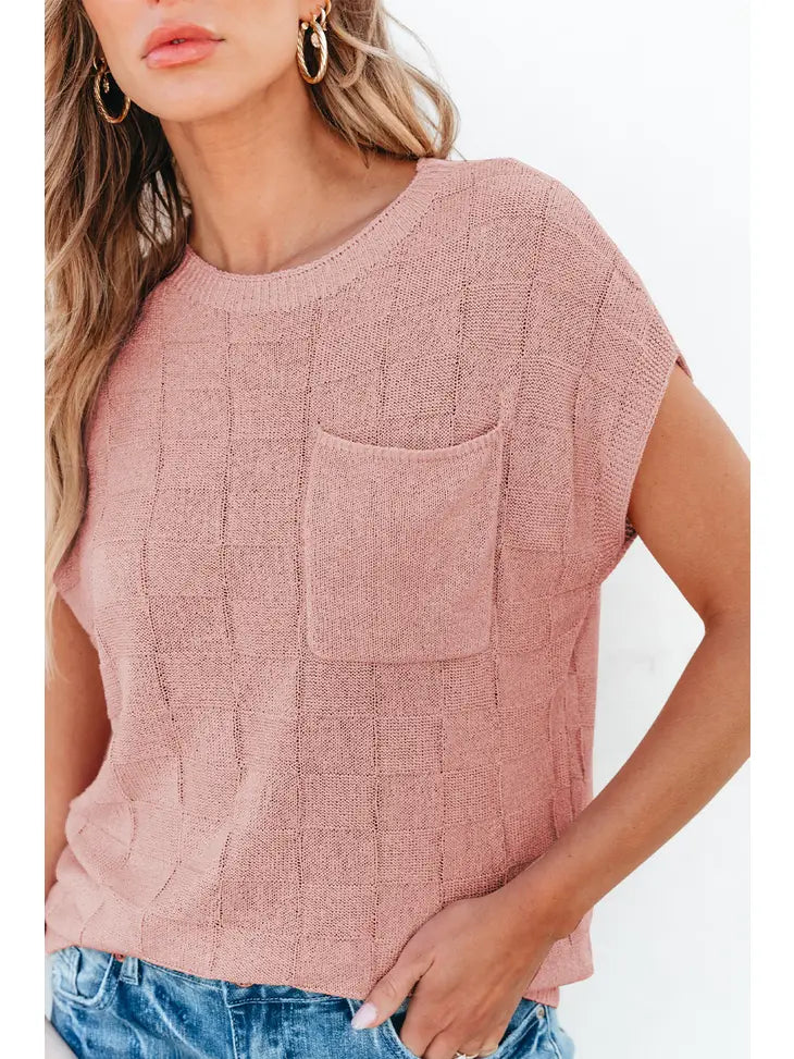 Dusty Pink Textured Short Sleeve Sweater