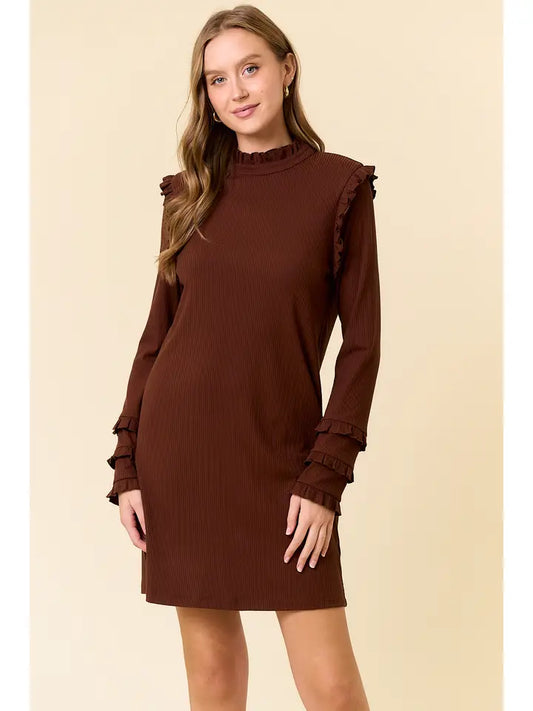 Espresso Ruffled Sleeve Mini Dress
