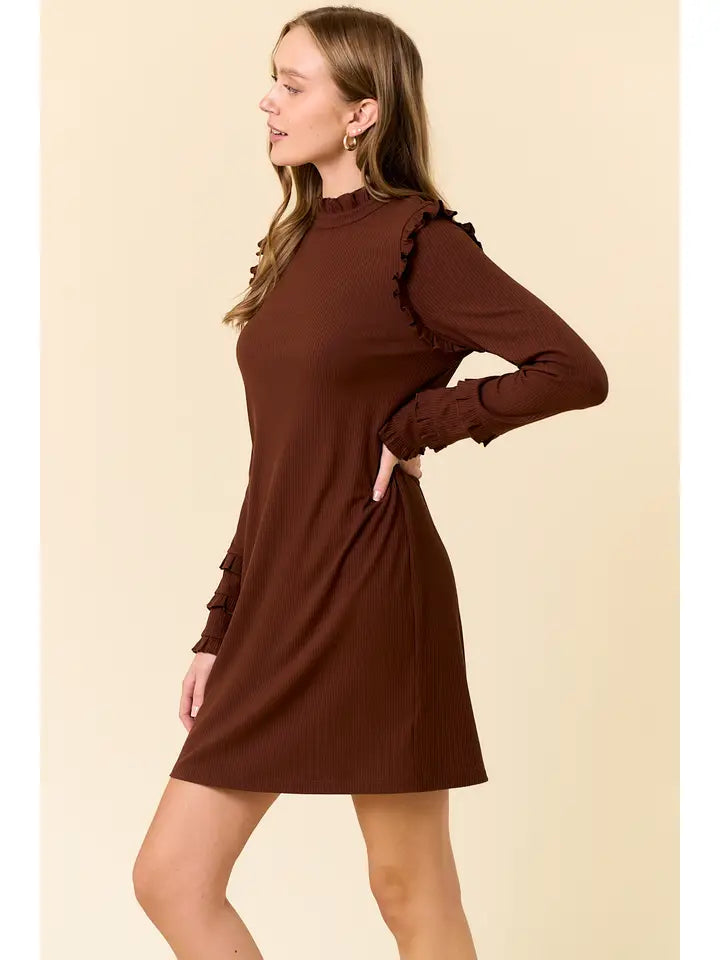 Espresso Ruffled Sleeve Mini Dress