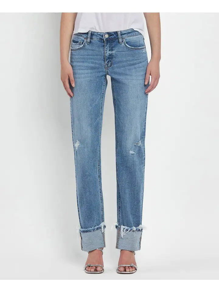 Margo Mid Rise Cuffed Straight Vervet Jean