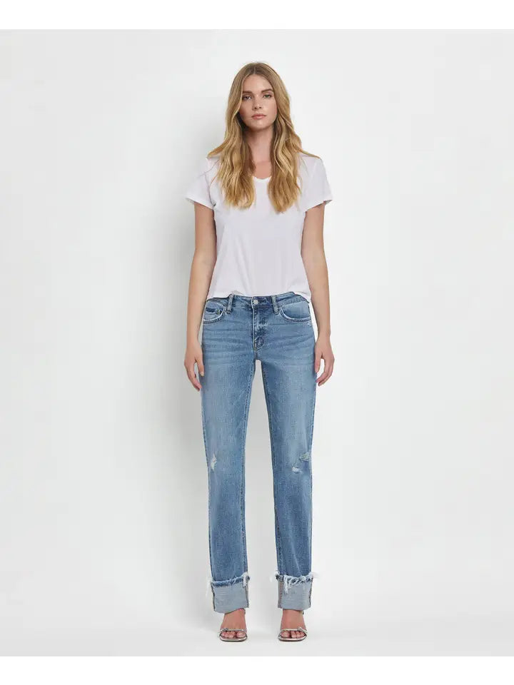 Margo Mid Rise Cuffed Straight Vervet Jean