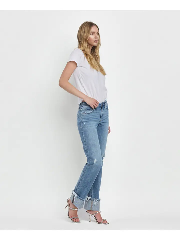 Margo Mid Rise Cuffed Straight Vervet Jean