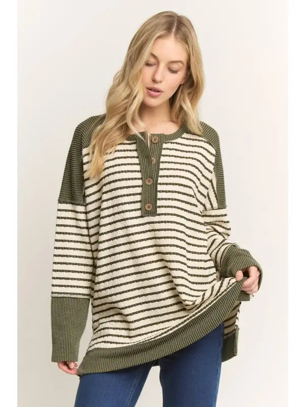 Everyday Striped Top - Cream/Olive