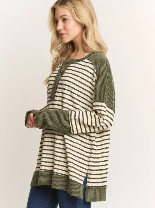 Everyday Striped Top - Cream/Olive