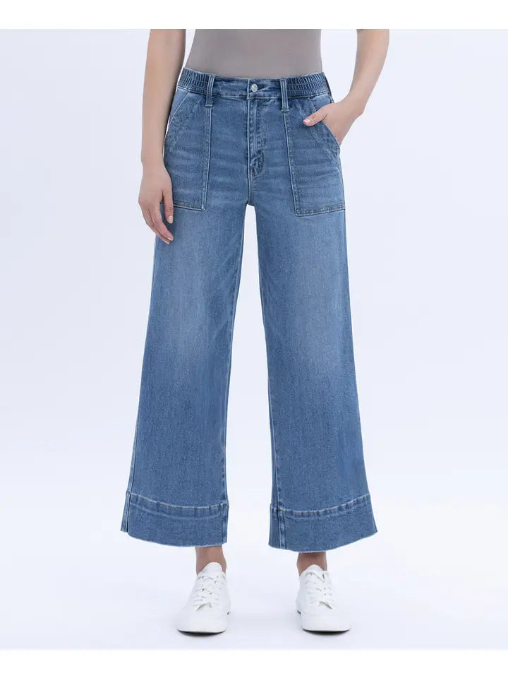 Sara High Rise Elastic Waistband Wide Leg Vervet Jean