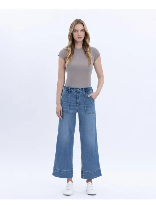 Sara High Rise Elastic Waistband Wide Leg Vervet Jean