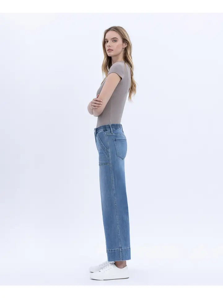 Sara High Rise Elastic Waistband Wide Leg Vervet Jean
