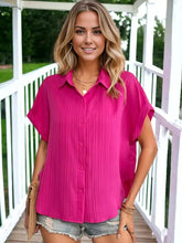 Load image into Gallery viewer, Fuchsia Rolled Sleeve Button Down Shirt
