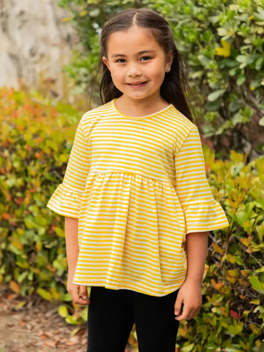 Girls Yellow Striped Flare Top