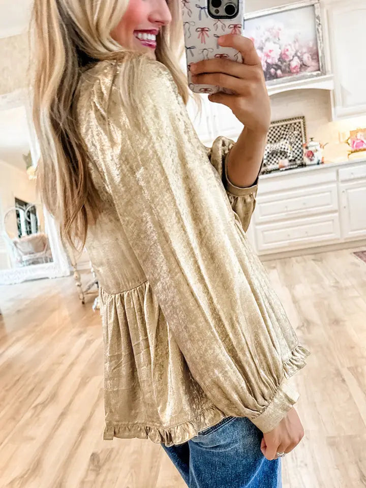 Gold Metallic Babydoll Blouse