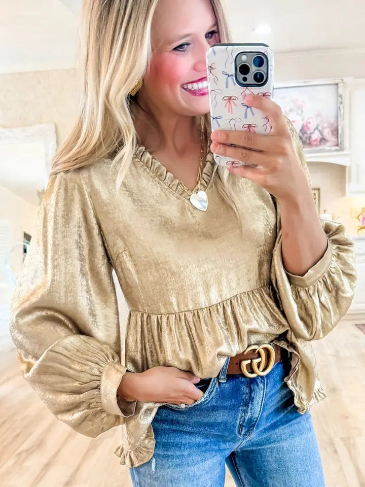 Gold Metallic Babydoll Blouse