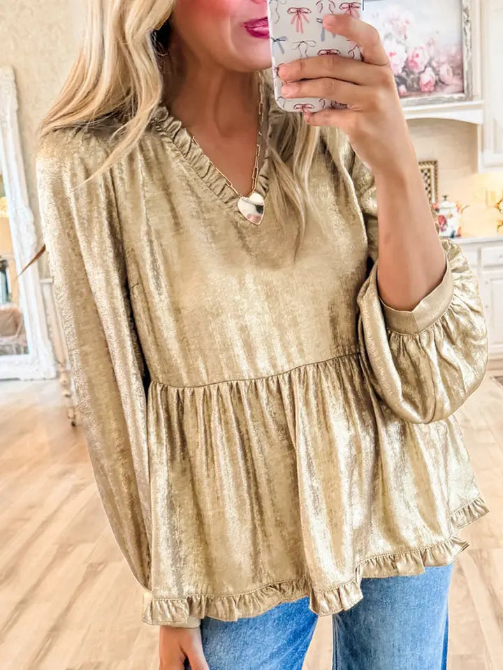 Gold Metallic Babydoll Blouse