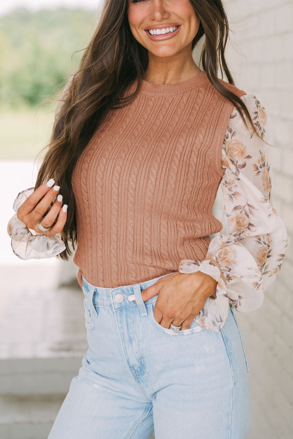 Golden Floral Cable Knit Top