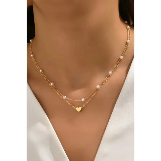 Heart and Pearl Layered Necklace