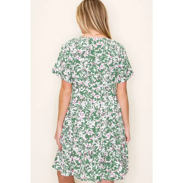Nessa Green Floral Dress with Pockets