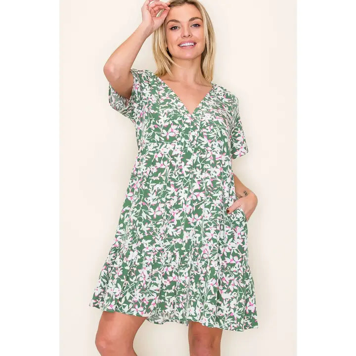 Nessa Green Floral Dress with Pockets