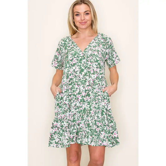 Nessa Green Floral Dress with Pockets