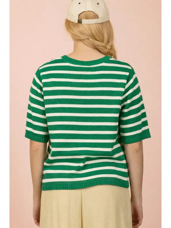 Elegant Stripe Button Sweater Top
