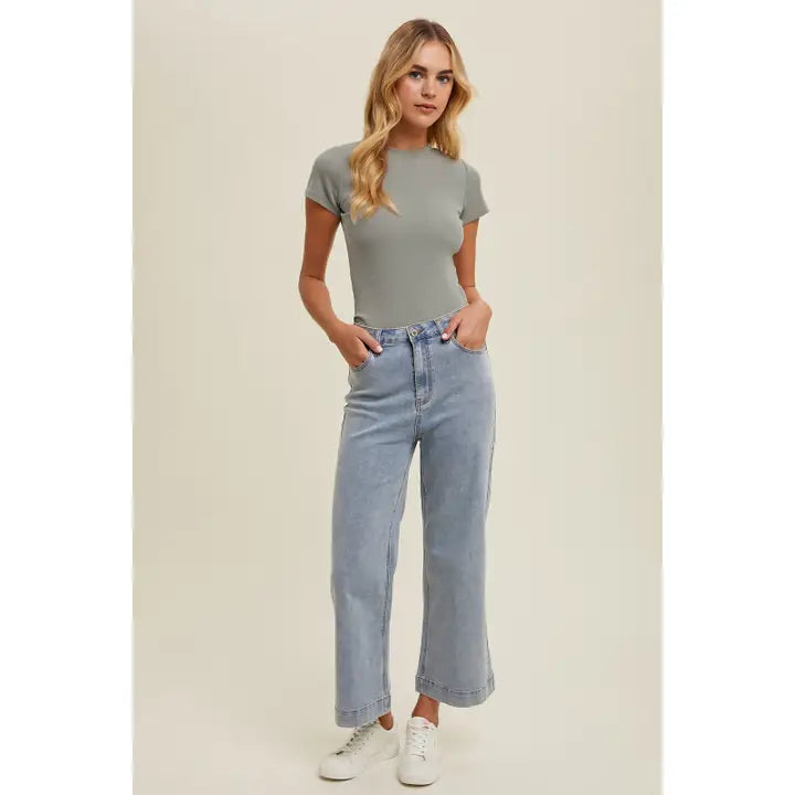 Hattie Light Wash Flare Crop Pants