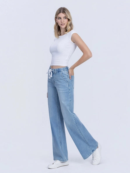 Olivia Humor High Rise Elastic Waist with Drawstring Wide Leg Vervet Jean