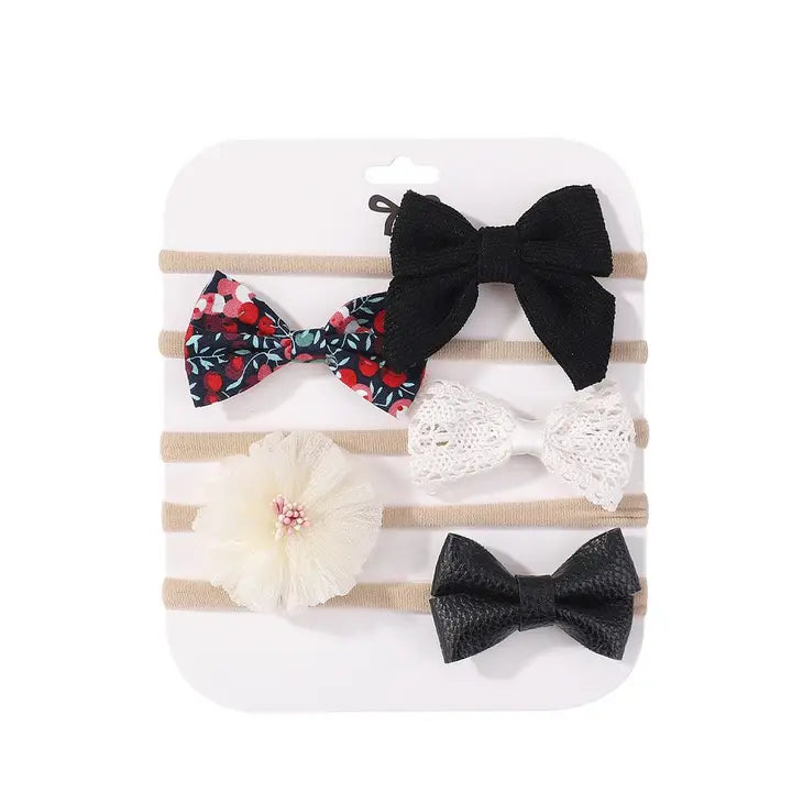 Ivory/Black Nylon Headband Set