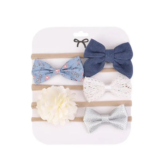 Ivory/Blue Nylon Headband Set