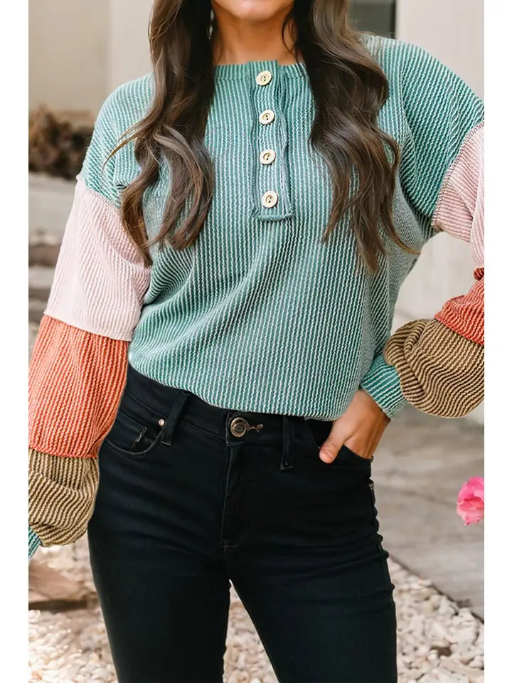 Kenlee Ribbed Color Block Top
