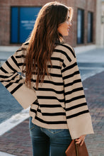 Load image into Gallery viewer, Khaki Striped Bell Sleeve Sweater
