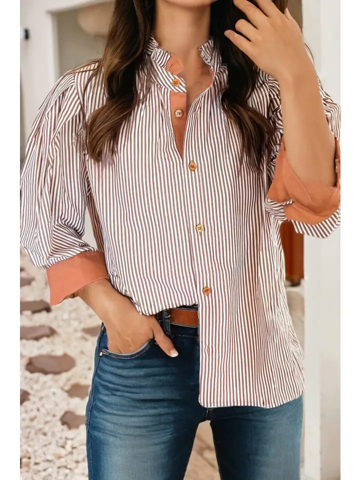 Peach Striped Button Down