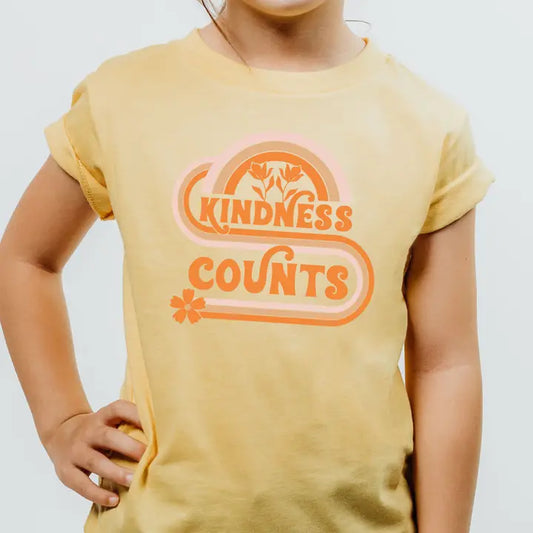 Girls Kindness Counts Retro Tee - Yellow Gold