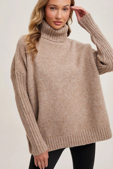 Latte Turtle Neck Oversized Sweater