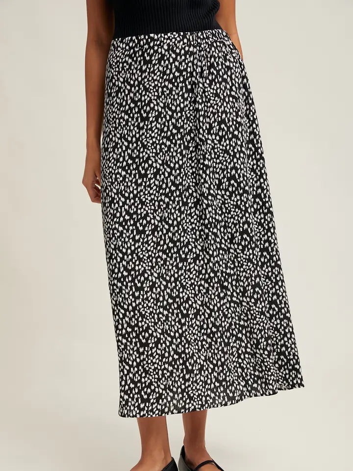 Lettie Leopard Midi Skirt - Black/White