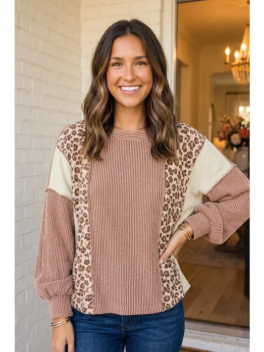 Loren Leopard Ribbed Long Sleeve Top