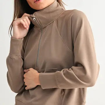 Luxe Quater Zip Sweater - Taupe