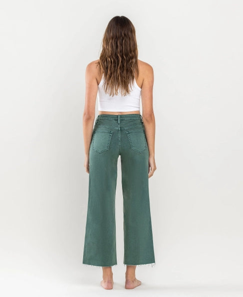 Olivia Mallard Green High Rise Wide Leg Crop Vervet Jean