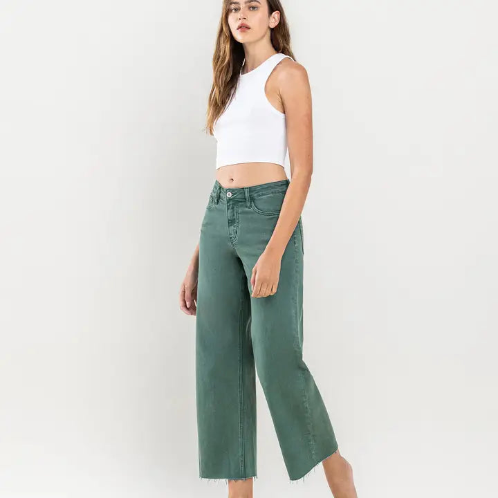 Olivia Mallard Green High Rise Wide Leg Crop Vervet Jean